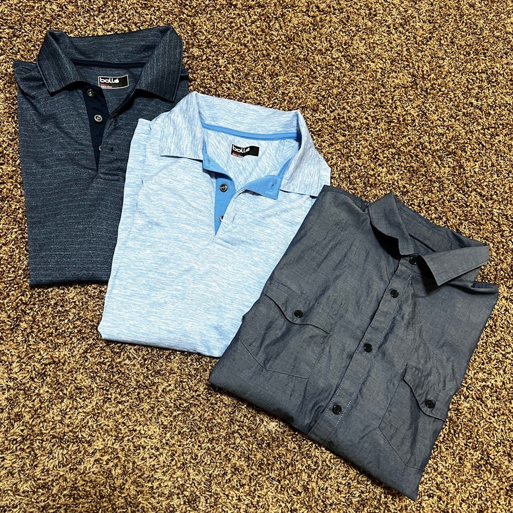 Mens Med Blue Shirt Bundle. 2 Bolle golf t-shirts, 1 Calvin Klein dress shirt
